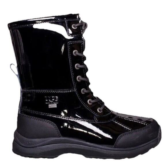 NWOB UGG ADIRONDACK III PATENT WOMEN BOOTS LEATHER Black US 7 EU 37/38 Tall - Picture 1 of 6
